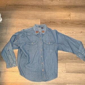 Vintage Honors Halloween Jack O Lantern Pumpkin Button Up Denim Shirt Size Large